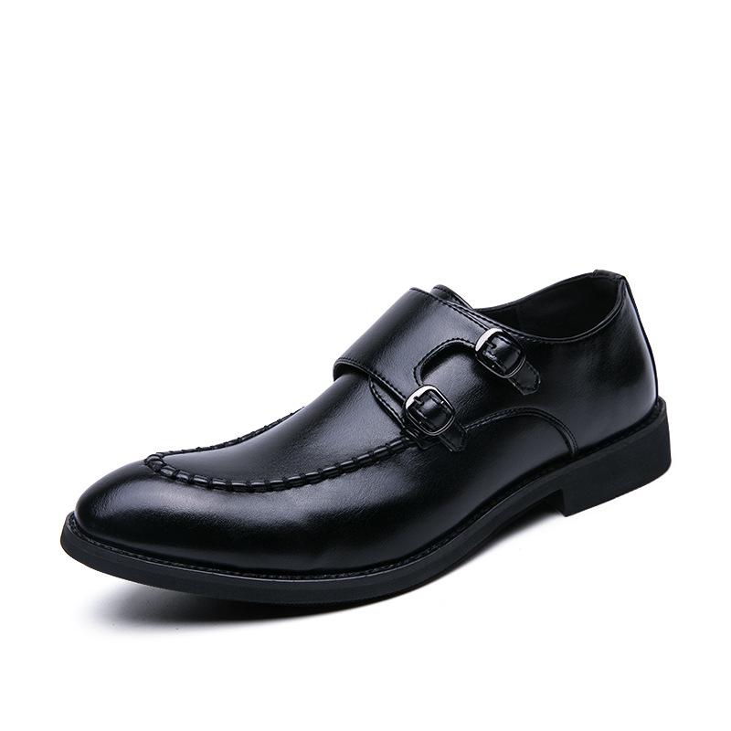 Men s Large Size Japanese Style Monk Strap Leather Shoes 45 чёрный