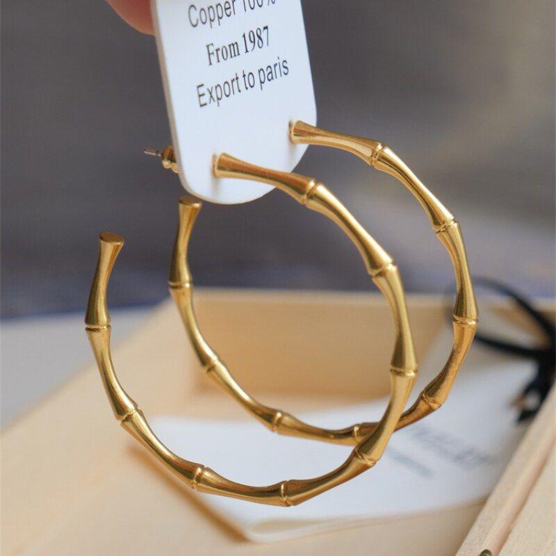 

Matte Golden Bamboo Joint Earrings Women Exaggerated High-Grade Large Ear Ring Simple Cold Style Ear Studs Western Style Matte Gold(1 Pair)