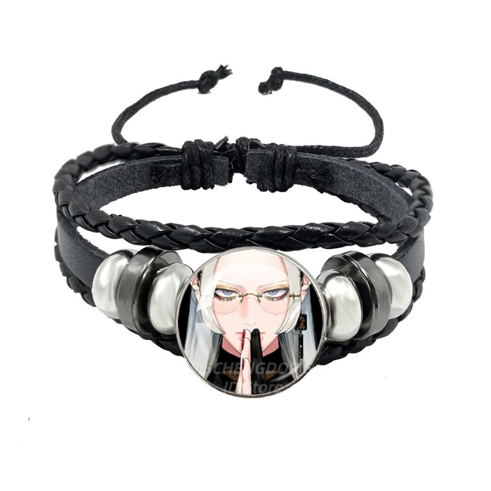 Manga Gokurakugai Cartoon Character Glass Cabochon Black Leather Bangle Bracelet Jewelry Charm Fans Gift MS013