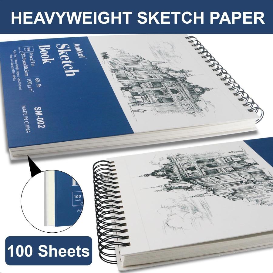 9 x 12 Sketch Book Hardcover Sketchbook Top Spiral Bound Sketch Pad 100 Sheets 68lb 100gsm Drawing Paper Pad Art plies for Adul
