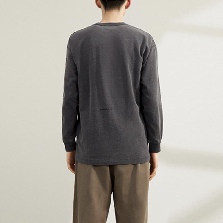 Li Ning Sports Fashion Series Loose Knit Sports Crewneck Sweatshirt Men Sweatshirt Denim-Gray AWDR225-2