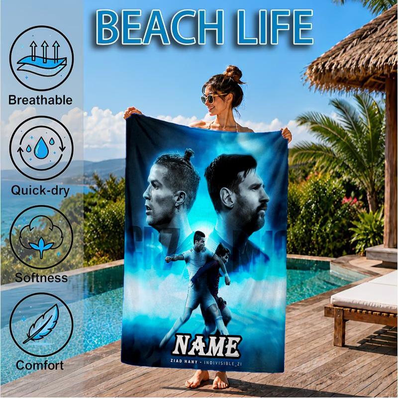 Custom Name Messi's Fiery Legacy Beach Towel Microfiber Beach Towel, Lightweight and Quick-Dry, for Summer Travel, Swimming Pool Gift