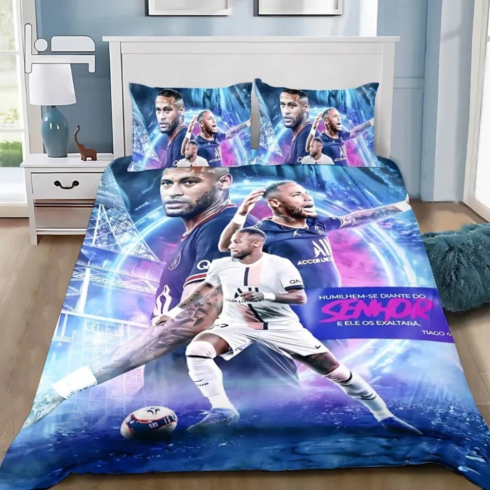 Modisches Fußball-Superstar N-Neymar Bettwäscheset 3D-bedruckter Bettbezug Bettwäscheset Weich King Full Size Bettwäscheset Für Jungen