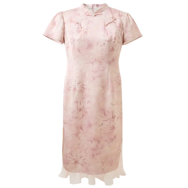 Sancai  Pink Dai Qing Lan  New Chinese Style Printed A-Line Dress L