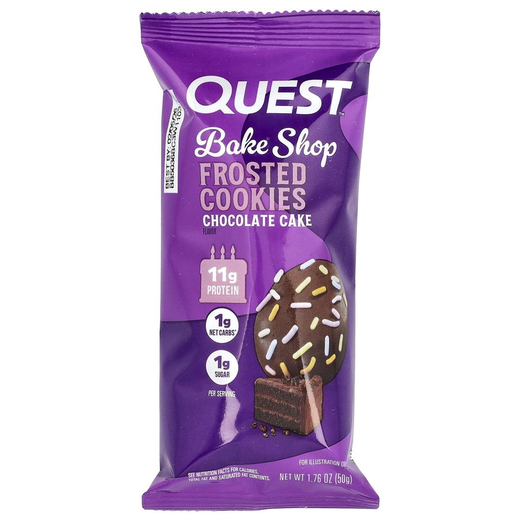 Quest Nutrition, Bake Shop Frosted Cookies, Chocolate Cake, 8 Packs, 50g (1.76oz) Each