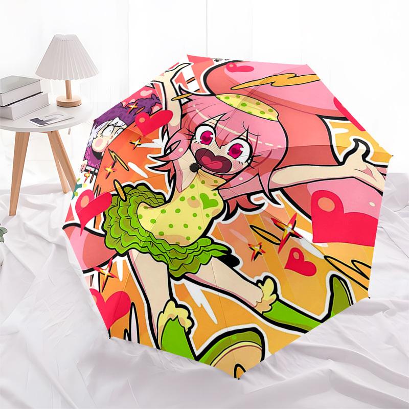 1pc Kawaii Pink Hair Girl Outdoor Umbrella - Automatic Opening & Closing, Portable 3-Fold Design with 8-Rib Iron Frame - Perfect Gift for Fans, Travel