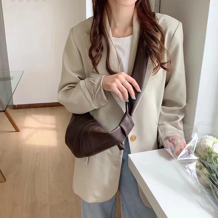 French Lambskin Croissant Leather Crossbody Bag - Women's Dumpling Style