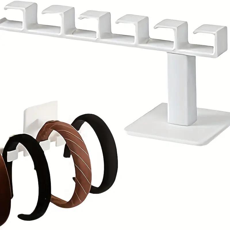 1pc Easy Install Wall-Mounted Hat Rack - Polished Finish, 6-Hook Plastic Storage Organizer for Hats, Headbands, Keys - Multi-Functional Home Accessory