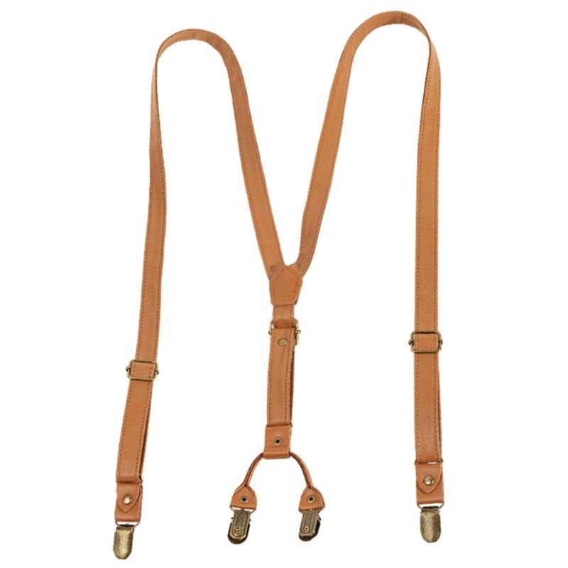 Стильные классические подтяжки, регулируемые подтяжки, цепочка из ПУ, металлическая клипса, коричневый ПУ ремень для свадьбы, деловой одежды 1