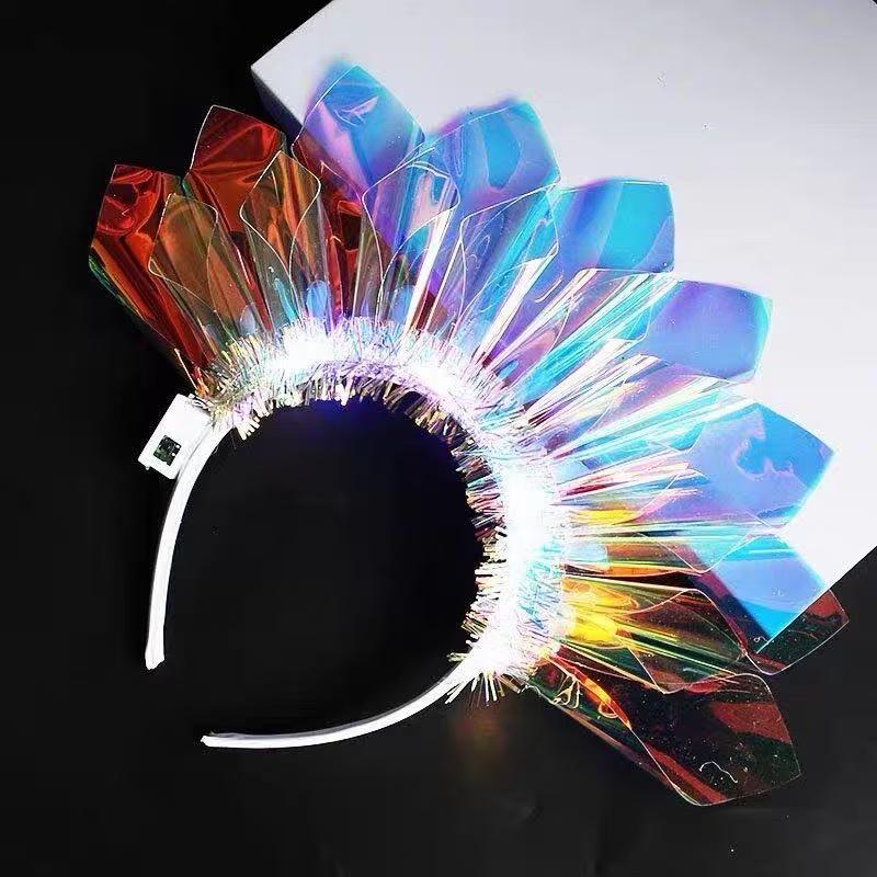 1 LED Bloemenkroon Hoofddeksel met Regenboogkleurige Lichten en Laser Effecten, Perfect voor Bruiloften, Verjaardagsfeesten, Kerst L