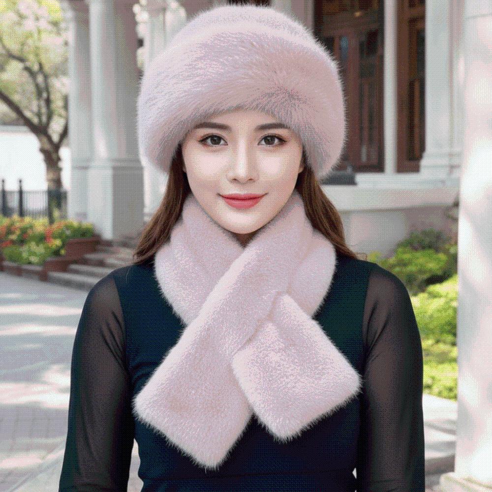 Windproof Cossack Hat Set Thickened Fluffy Winter Bonnet Faux Mink Headwear Seniors