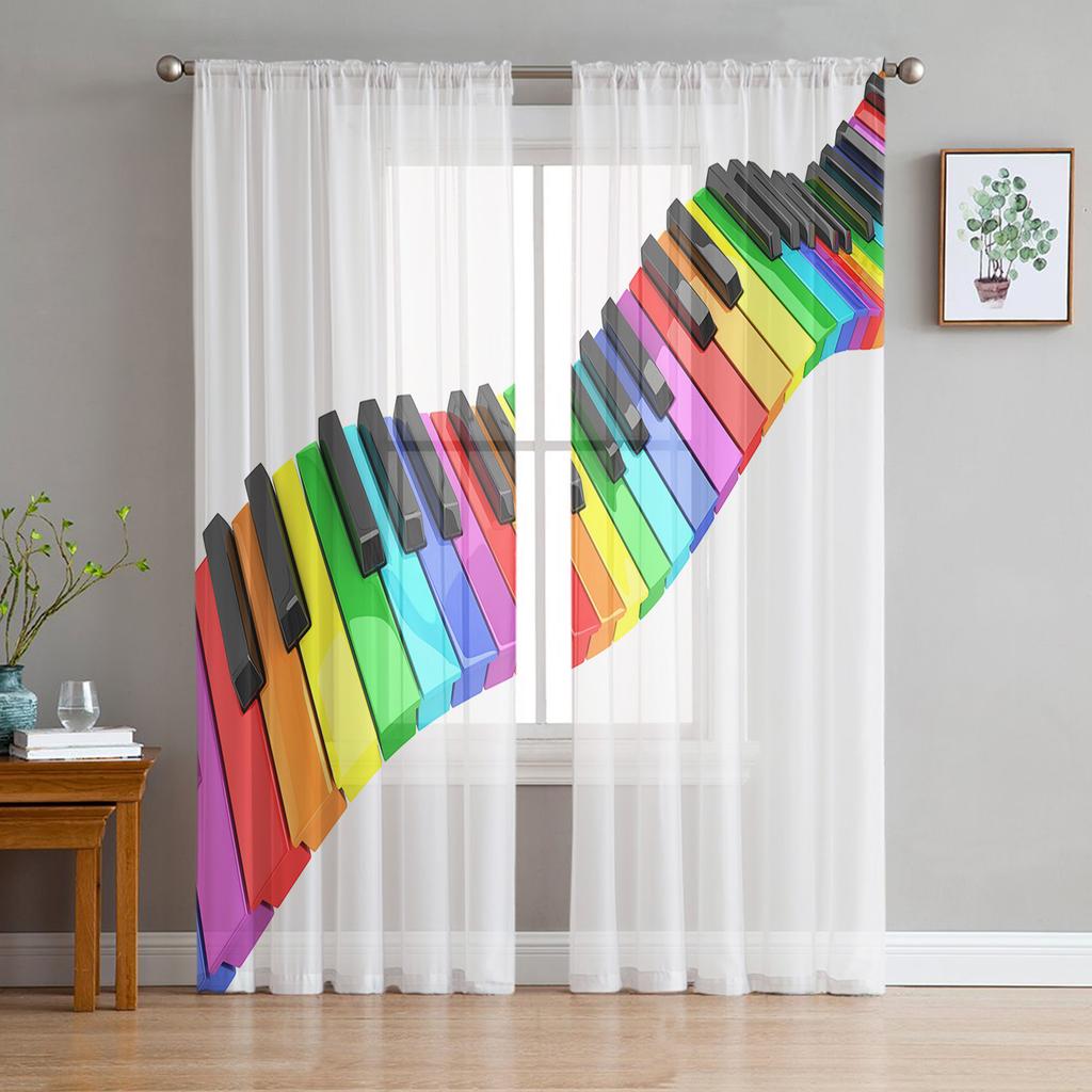 2PCS Youth Bedroom Sheer Curtains Rainbow Pink Morning Glow Kitchen Study Curtains Living Room Holiday Decor Tulle Curtains