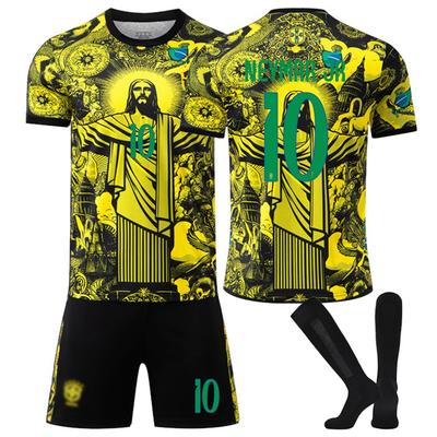 2025-26 Brazílie Žlutý Ježíš #10 NEYMAR JR Sportovní Tréninkové Dresy Sada s Ponožkami Dospívající Děti Dospělí Vlastní Jméno Fotbalové Súpravy