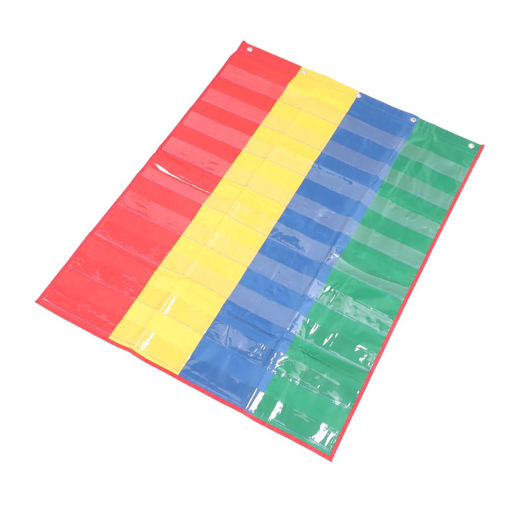 4 Column Hanging Pocket Chart for Classroom Heavy Duty Clear Metal Hook Double Sided Learning