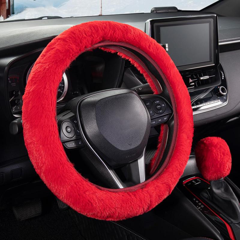 Capa de Volante de Pelúcia Imitação de Pelo de Coelho Elástica Inverno Quente Antiderrapante Capa de Manopla Unissex