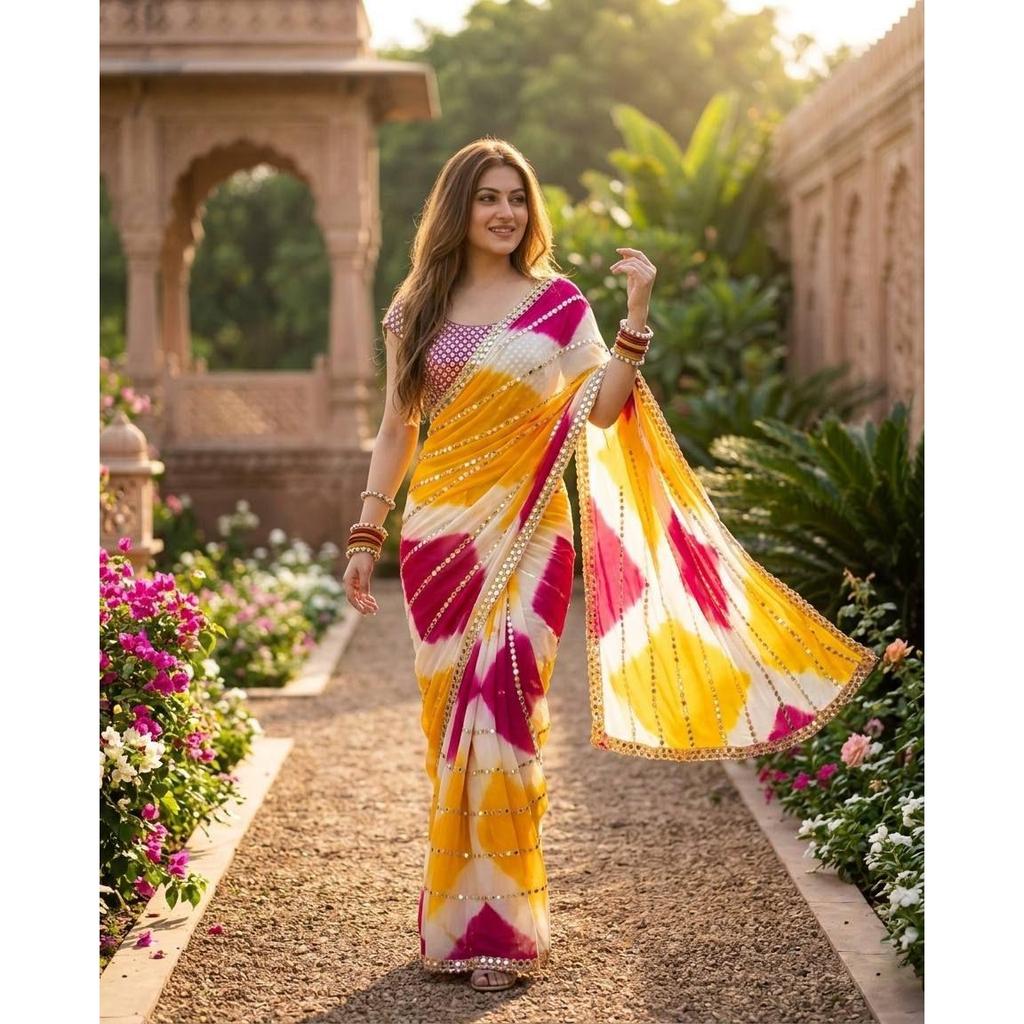 New Launch Premium Designer Mirror Work Saree