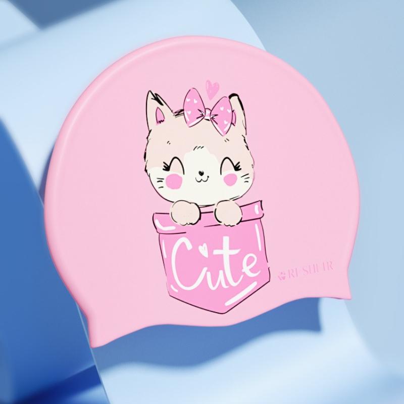 Large Swimming Caps Kids Ear Protection Long Hair Waterproof Silicone Swim Cap Swimming Hats Carton Print Swimming Accessories