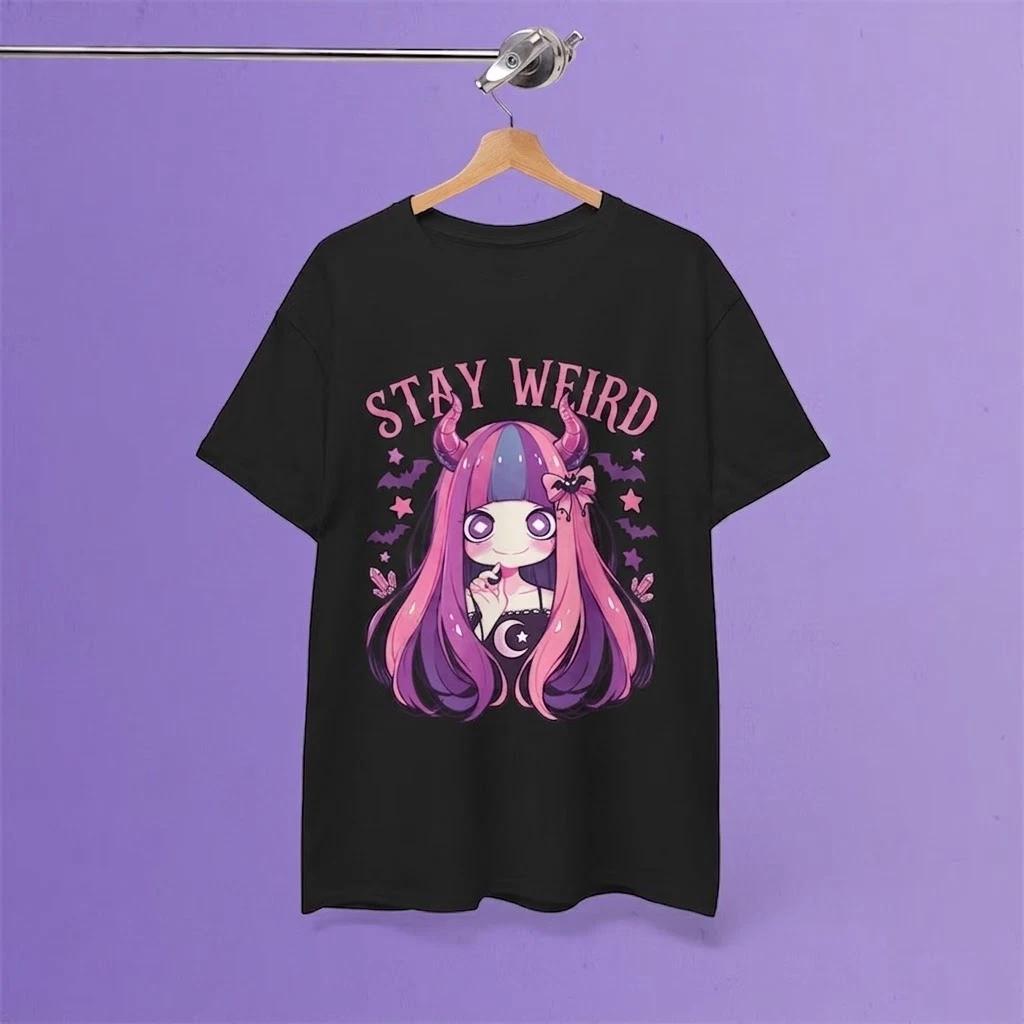 Stay Weird Goth Anime Girl Kawaii Y2K Black T Shirt, Gift For Fans 2XL