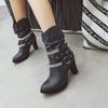 J/Winter New High Heel Thick Heel Round Toe Short Boots European and American Feng Shui Diamond Belt Decorative Women's Boots
