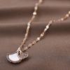 Titanium Steel Skirt Fan Necklace Women'S Inlaid Ginkgo Biloba Pendant Collarbone Chain White Fritillary Jewelry