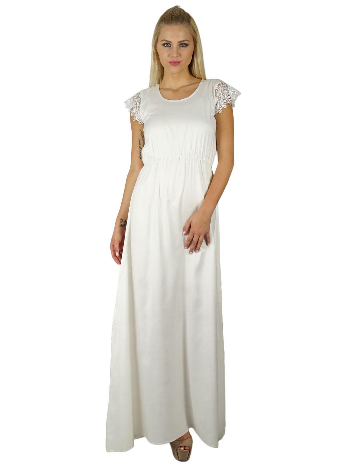 

Жіноча довга сукня Bimba з мереживним рукавом Шикарний повсякденний максі одяг 8 білий