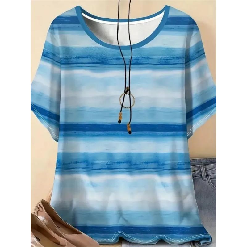 Fashion Women's Simple Short Sleeve Crew Neck T-Shirt 3D Simple Color Printing
