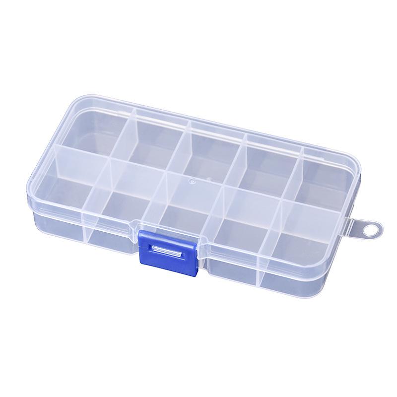 Small Fixed 10-Grid Blue Buckle Transparent Plastic Non-Removable Storage Jewelry Beaded Medicine Box Fish Hook Screw Box
