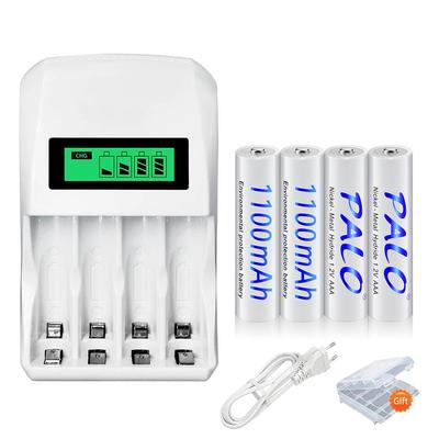 PALO 4slots LCD Display Smart Ladegerät für AA AAA Batterie + 4 stücke AA 3000mAh nimh Akku