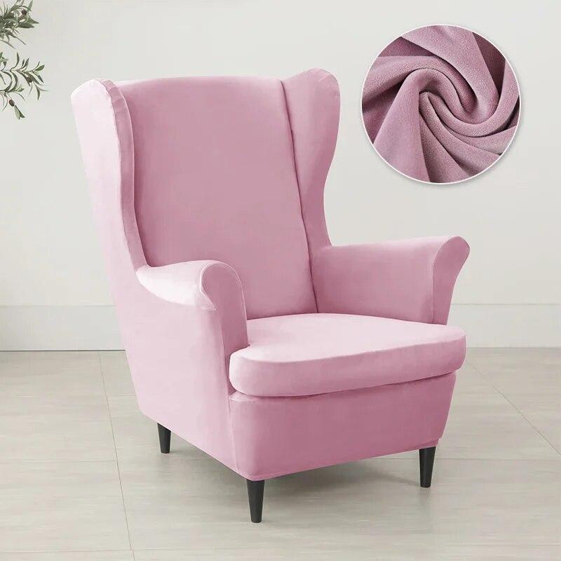 Nordic Solid Color Wing Chair Cover Velvet Stretch Armchair Covers Removable Relax Sofa Slipcovers with Seat Cushion Slipcover