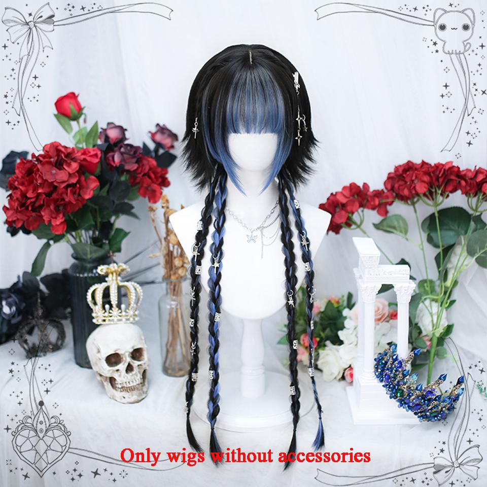 Synthetic Long Straight Hair And Straight Blue Highlights Women's Fringe Wig Cosplay Lolita Party Wig For Women