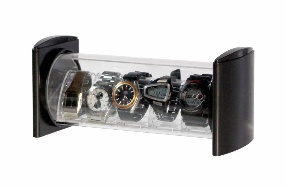 Black Watch Display Case, Made In Japan, Horizontal, Holds 5 Watches, Front Opening, Transparent, 155486