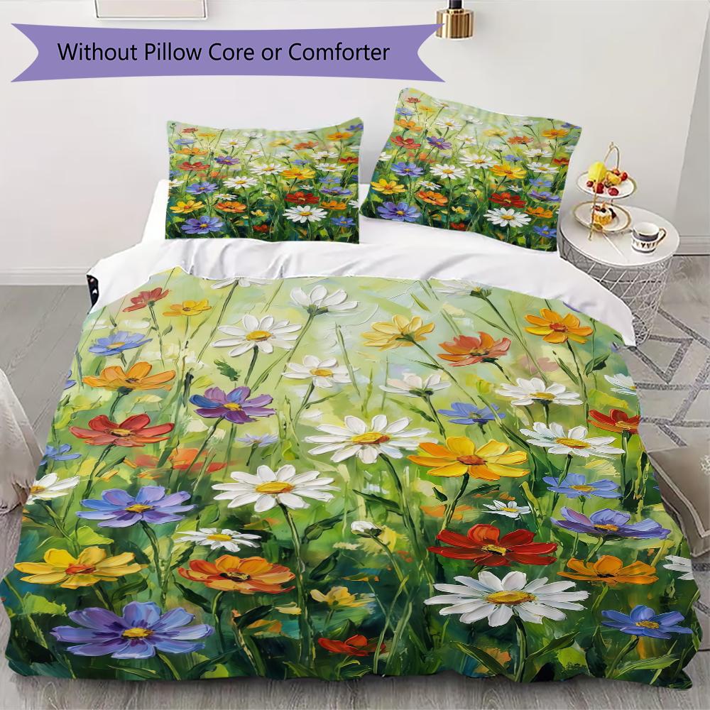 Healing Flower Pattern Bedding uilt Set uilt Cover Pillowcase Home Decoration Birthday Gift (1 * duvet cover + 2 * pillowcase without core)