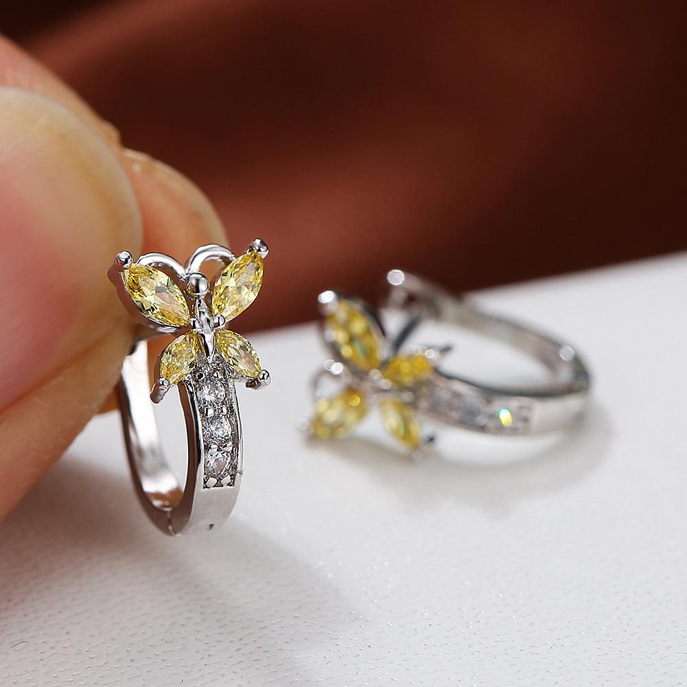 1 Paar silberfarbene, niedliche schmetterlingsförmige Tropfenohrringe, Marquise-Schliff, blau, weiß, rot, grüner Stein, baumelnde Ohrringe, Hochzeitsfeier-Schmuck