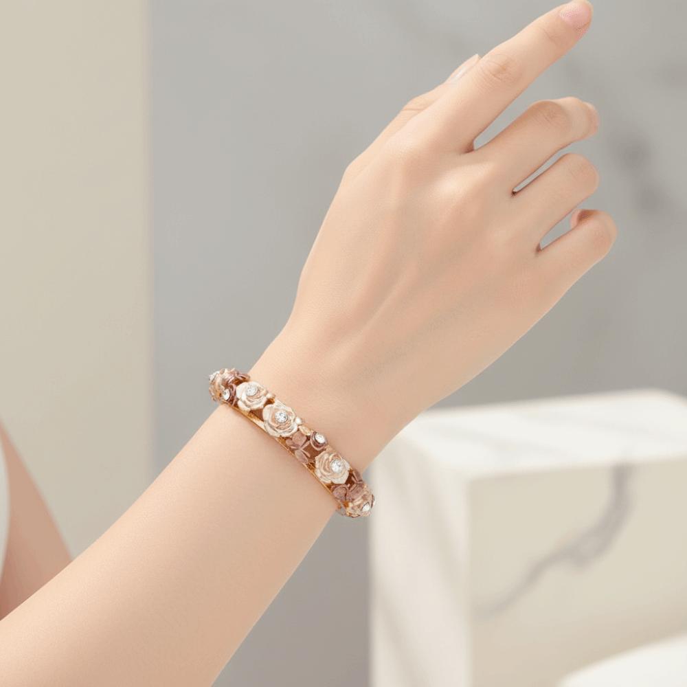Vintage Hollow Out Flower Bracelet Traditional Women's Wrist Jewelry Filigree Enamel Bangle  Party