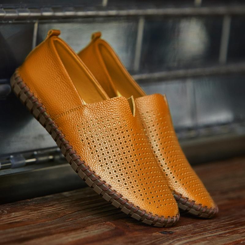 Fashion Genuine Leather Men's Loafers Handmade Casual Shoes Leisure Walk Man Driving Flats Slip-on Shoes Comfy Moccasins Plus Size 38-50