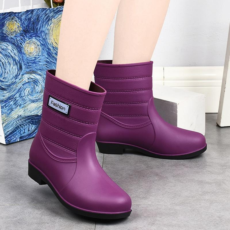 Slip On Waterproof Rubber Rain Boots for Women Comfort Non Slip Garden Outdoor Walking Water Shoes Galoshes for Ladies