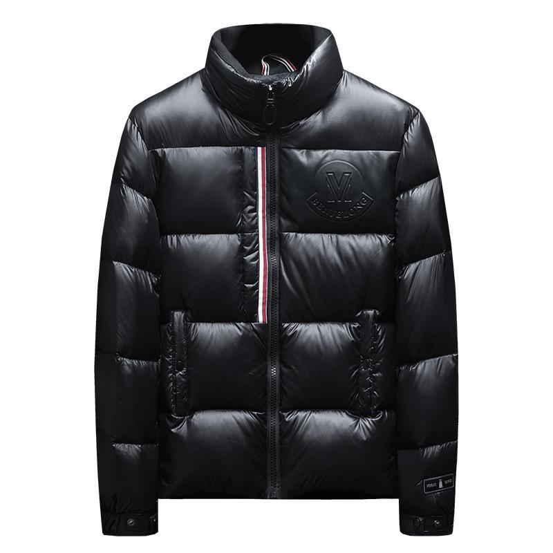 

Men s Trendy European Stand-up Collar Shiny Down Jacket - Winter Thick High-end Casual White Duck Down Coat 2X Large чорний
