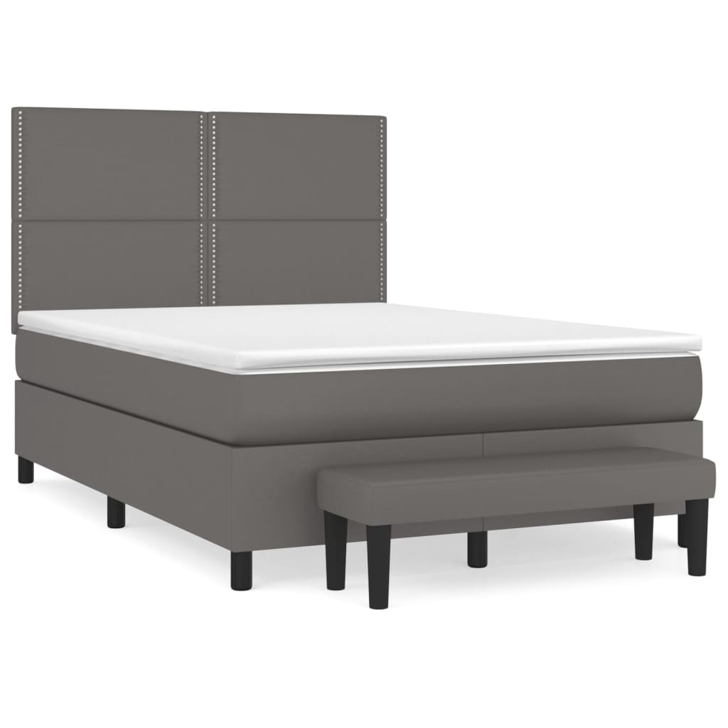 Box Spring Bed with Mattress Gray 140 x 190 cm Artificial Leather
