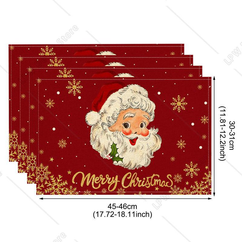 

4/6pcs Linen Christmas Placemats Santa Claus Printed Christmas Decorations for Home Kitchen 2025 Xmas Navidad Noel Table Decor 4 PCS 12x18inch