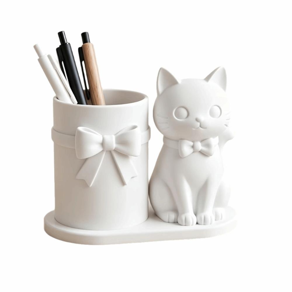 Unique Kitten-Shaped Pen Holder 3D Printed Desktop Ornament Funny Creative Pen Stand  Home Decor белый