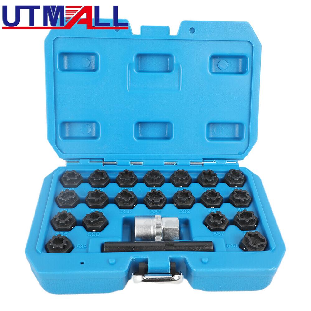 22pcs Wheel Lock Lug Nut Removal Key Socket Set Anti-Theft Screw Kit for VW Special Keys and a Long 1/2" Square Drive Adapter