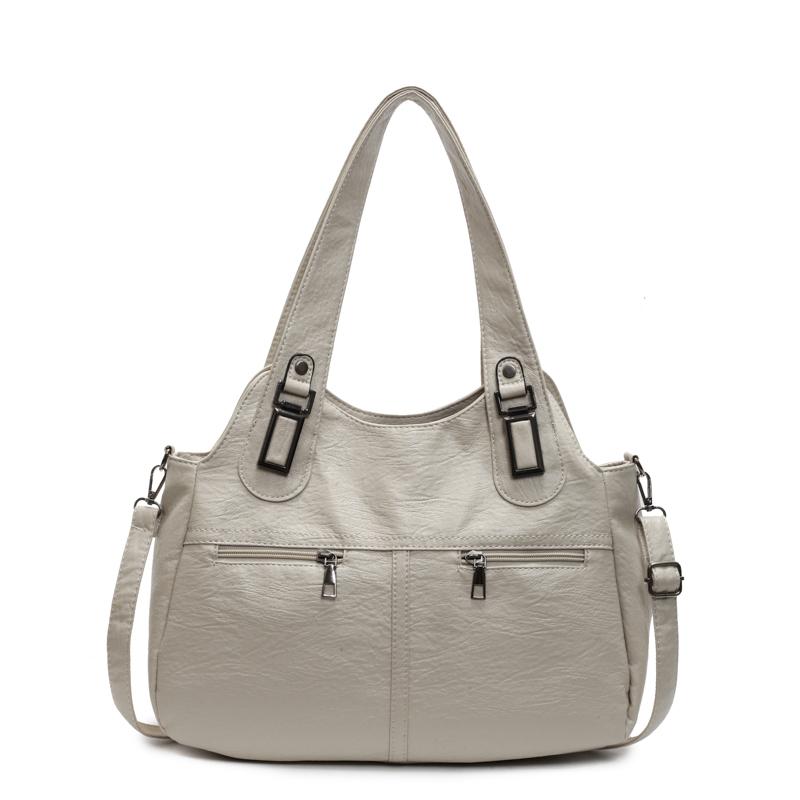 Women's Soft Leather Shoulder Bag Luxury Designer Handbag Ladies Solid Color Casual Large Tote Bag Messenger Commuter Sac A Main