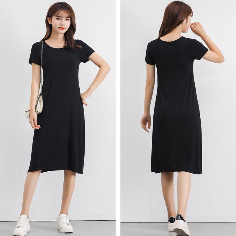Plus Size Women's Summer Modal Short Sleeve Long T-shirt Casual Dress For Effortless Style