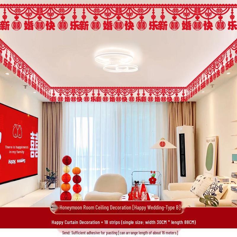 Double Happiness Ceiling Decorations for Wedding Bedroom