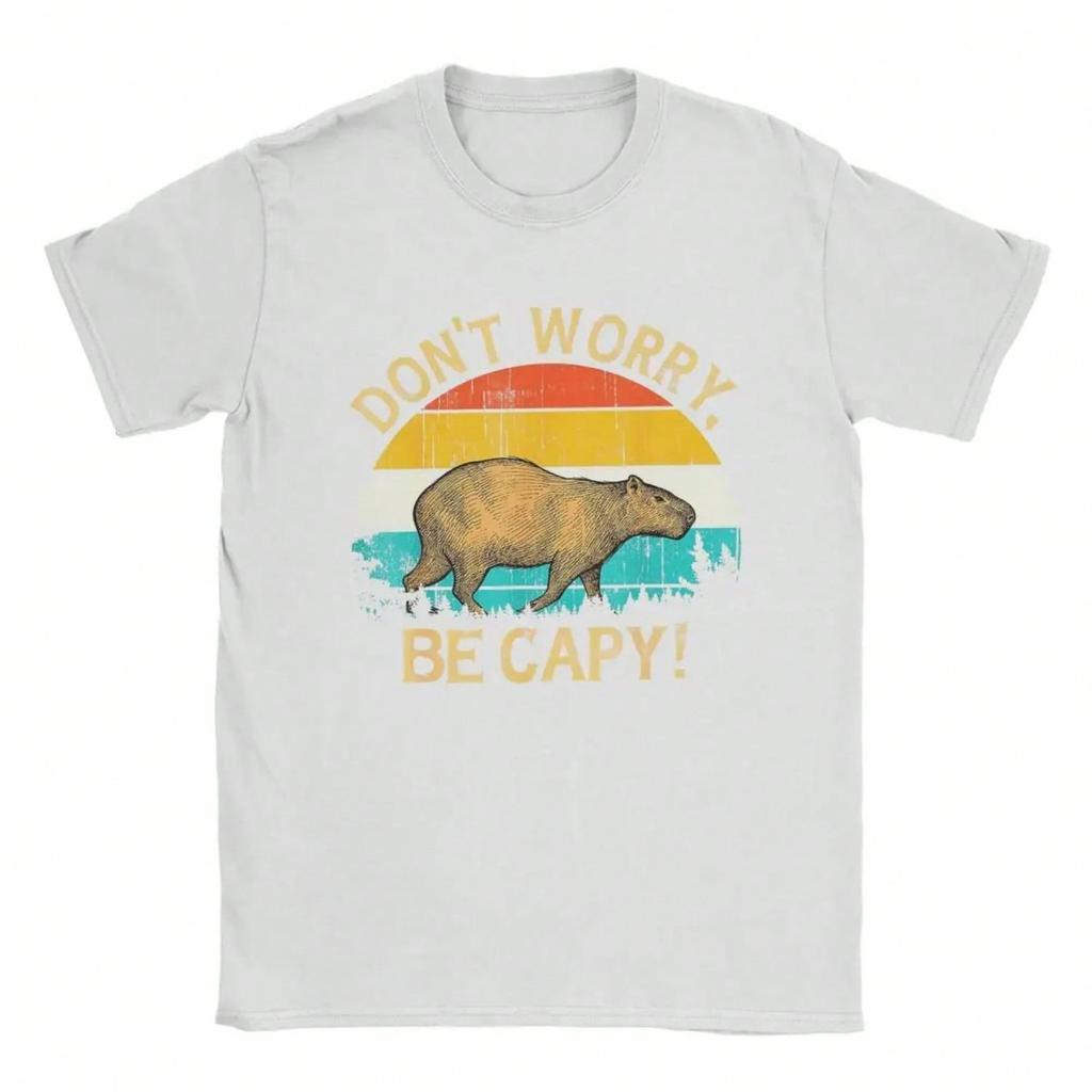 Capybara Retro Style Don't Worry Be Capy unisex T Shirt Leisure Tee Shirt O Neck T-Shirt 100% Cotton Gift Idea Clothing