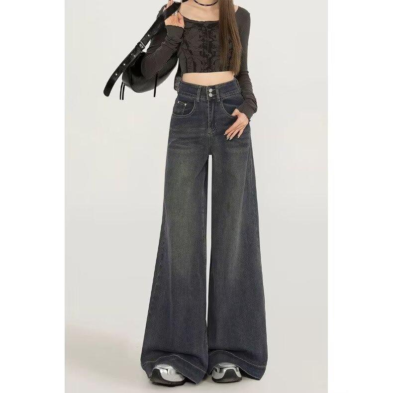 

Early Autumn Dark Blue Retro High-Waist Wide-Leg Jeans for Women - Loose Fit, Slimming for Pear Shape XXXL