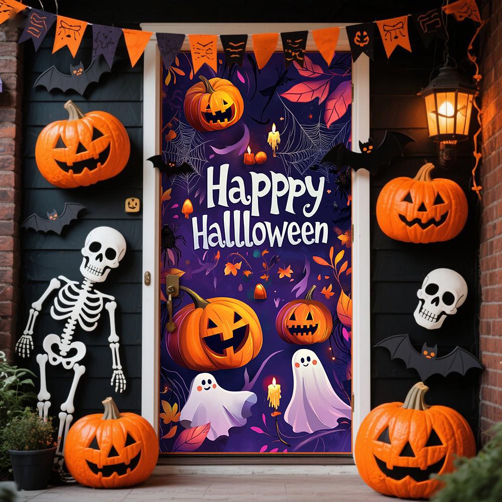Halloween Polyester Door Sticker: Horror Atmosphere Background Decoration