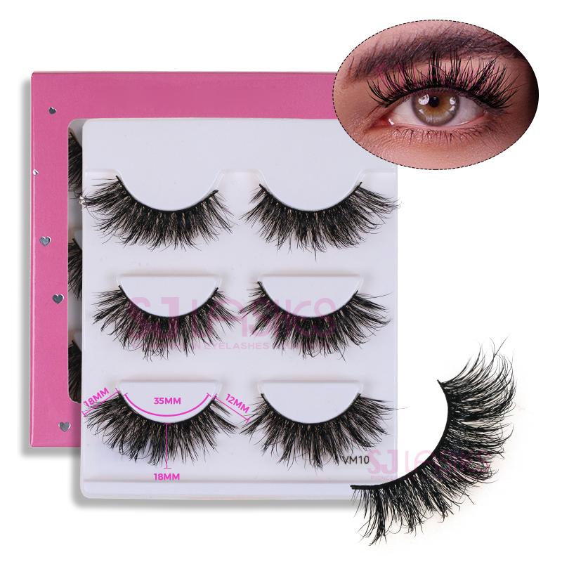 3 Pairs Packing Fluffy Full Strip Eyelashes Vendors Natural 3D Mink Lashes 8-16mm Eyelashes