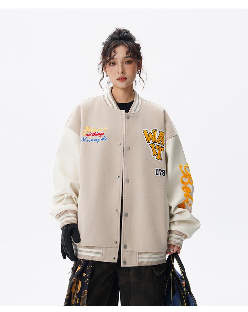 Mint Cat 2025 Spring Retro Couple Embroidered Baseball Jacket