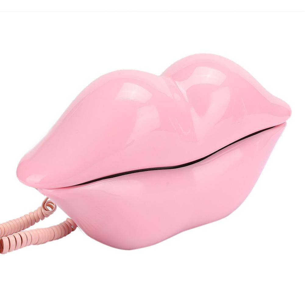 European Style Home Telephone Fashionable Pink Lips Shape Desktop Landline PhonePink